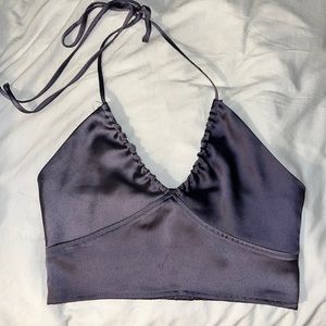 Garage Satin tie halter top in purple